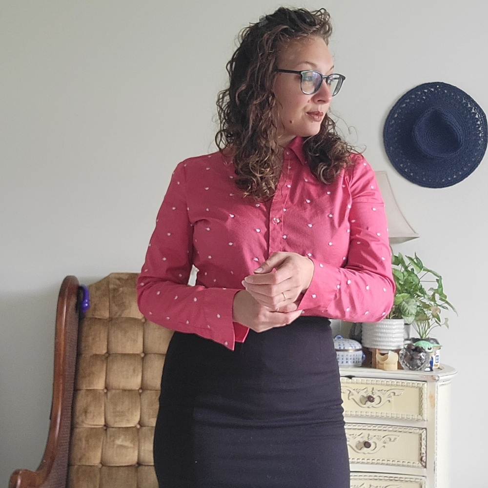 Pink polka-dot button-down